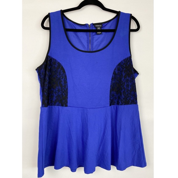 Torrid Lace Sleeveless Peplum Blouse Top, Blue‎ - Size 2 - Picture 2 of 8